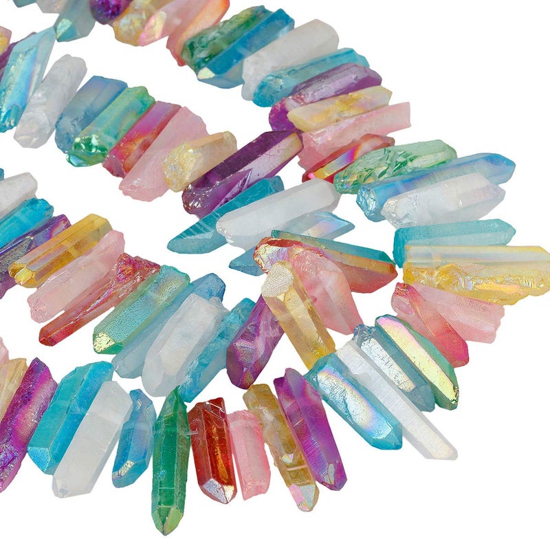 SUNYIK Assorted Color AB Aura Titanium Coated Crystal Points Quartz Rough Sticks Spikes Point Beads 15 inch Strand Drilled - Image 3